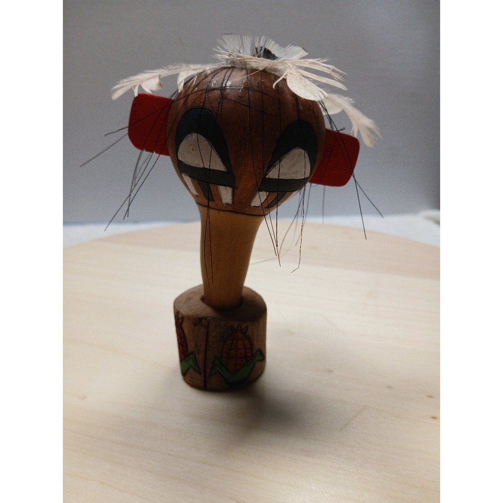 Vintage Hopi Corn Boy Kachina Dance Rattle Signed Saddleblanket Two Faced Shaker - Picture 16 of 16